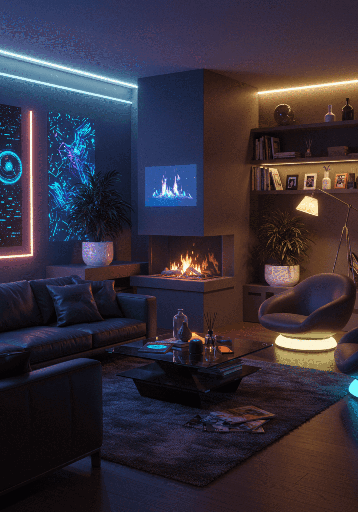 Futuristic Cosy Living Room with Neon Lights