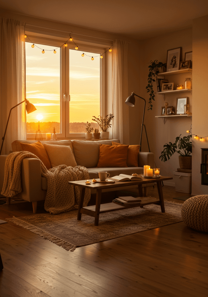 Sunset-Lit Living Room with Golden Hues
