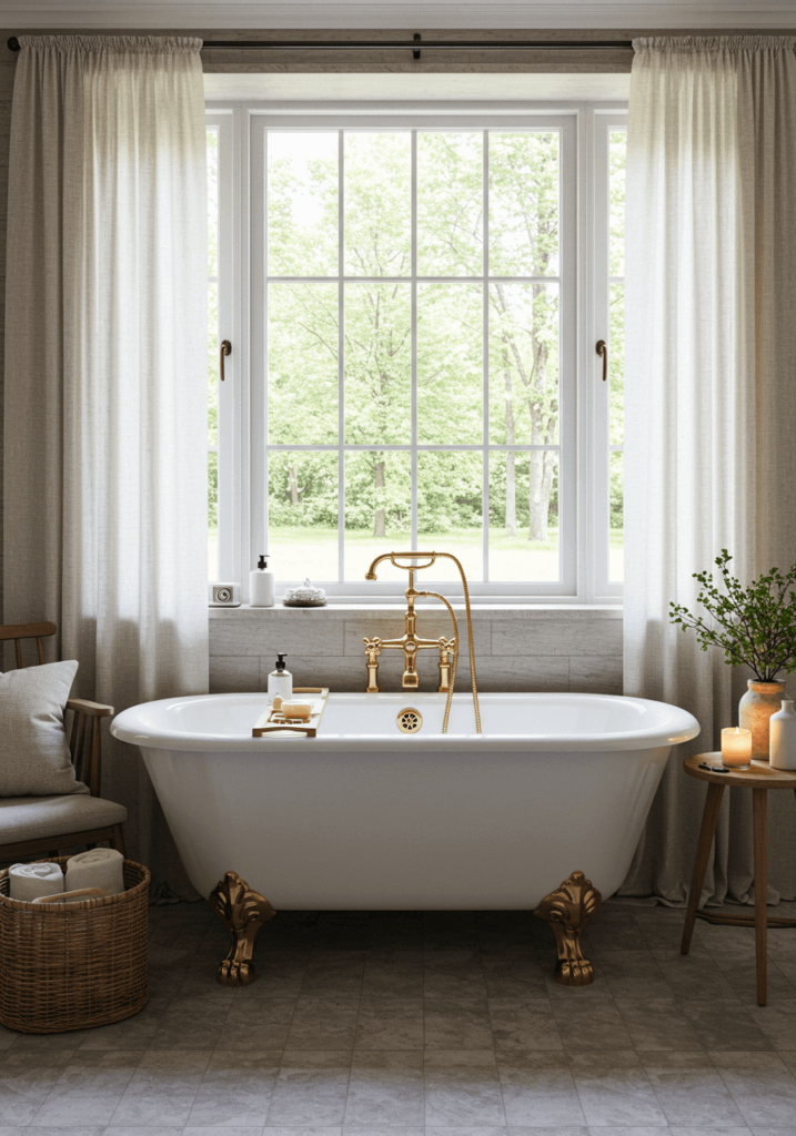 Bathroom Retreat with a Window Nook and Clawfoot Tub