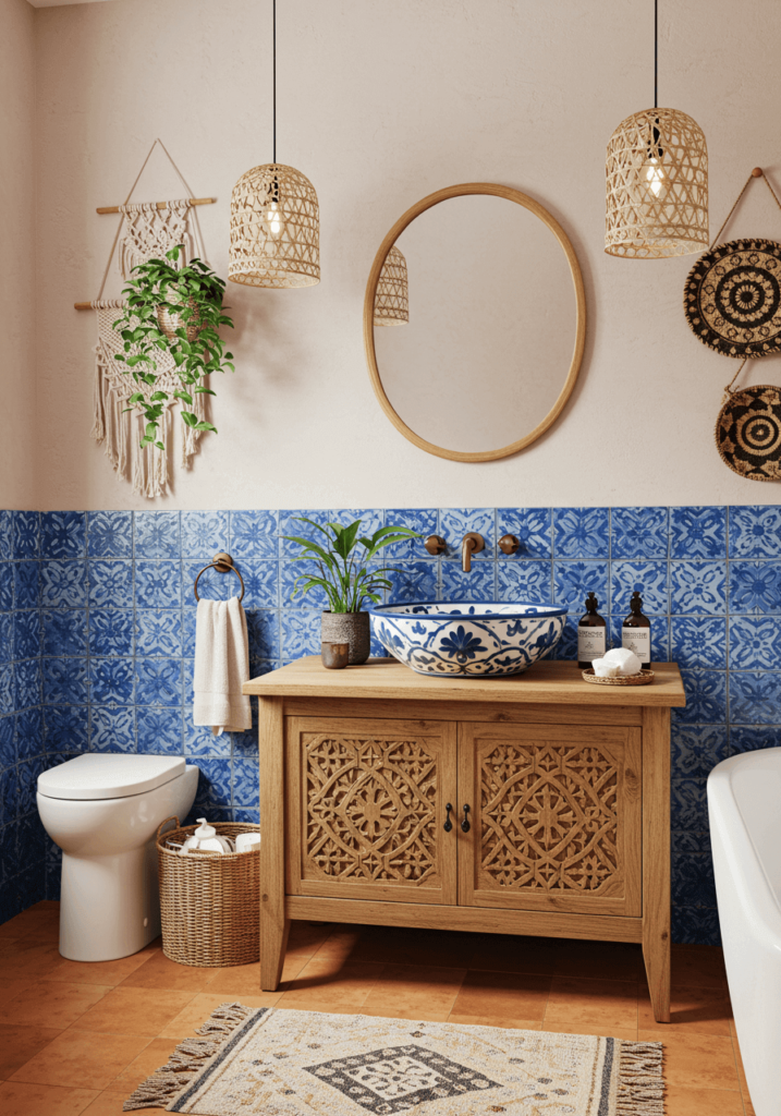 Boho Blue Talavera Tile Bathroom