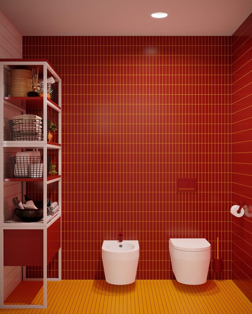 Bold and Modern Red Bathroom Design
