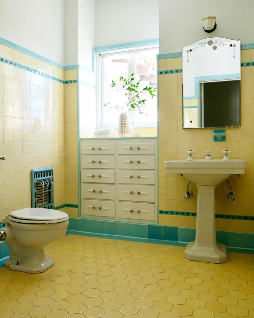 Cheerful Retro Bathroom with Soft Pastels