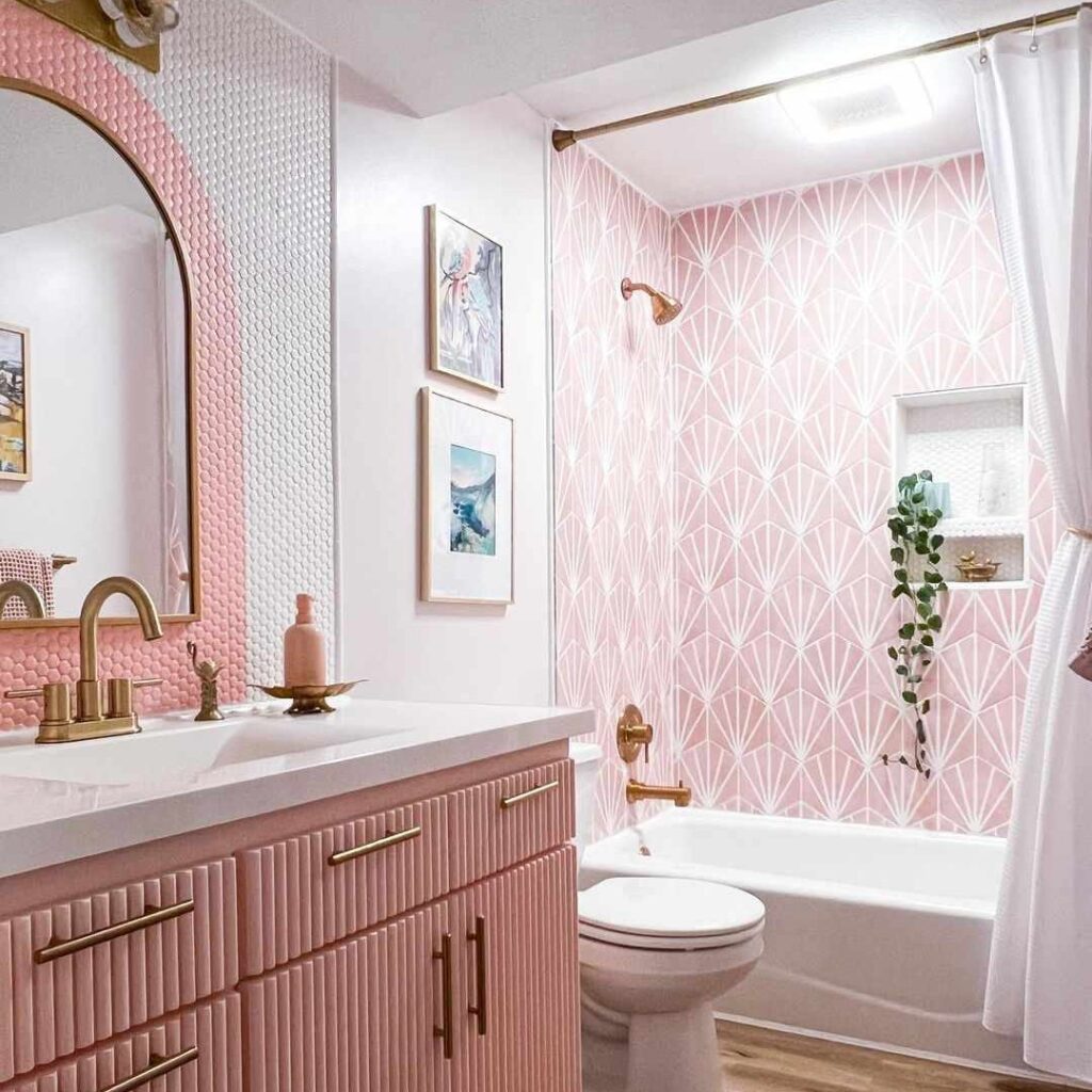 Chic & Feminine Pink Bathroom Design

