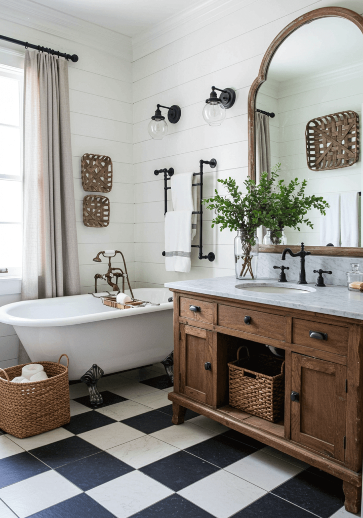 Classic Black & White Farmhouse Bathroom