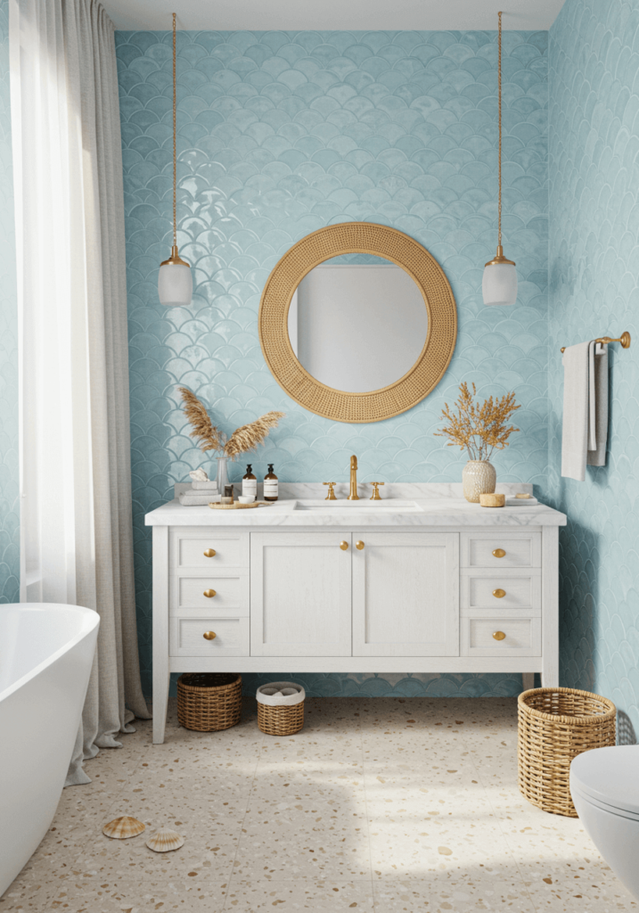 Coastal Pastel Blue Fish Scale Tiles