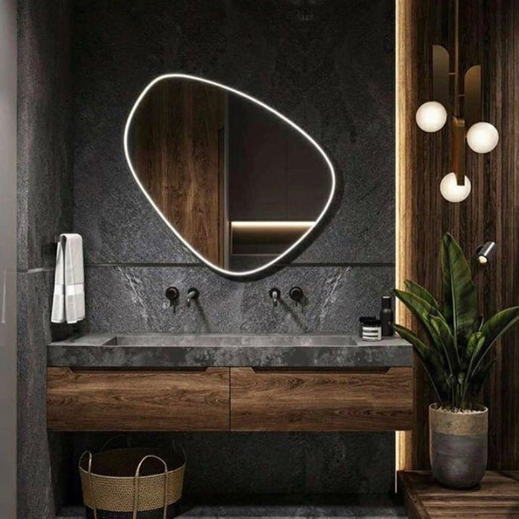 Contemporary Dark Elegance Bathroom with Organic Accents

