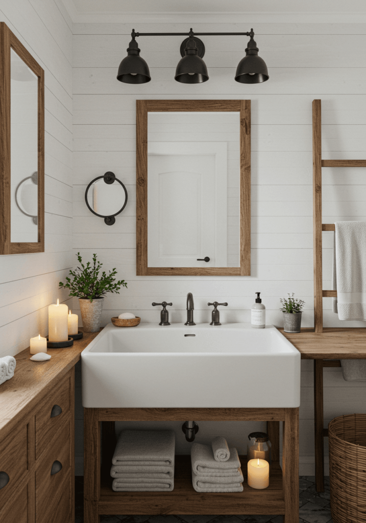 Cozy Bathroom with a Deep Sink and Wooden Ladder