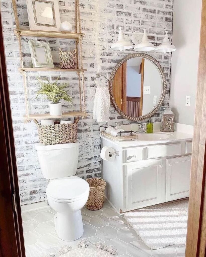 Cozy Farmhouse Bathroom with Rustic Charm

