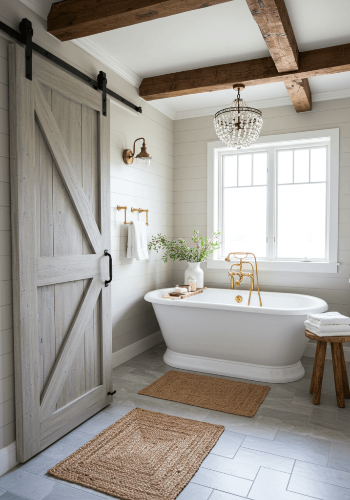 Cozy Farmhouse Bathroom with a Barn Door