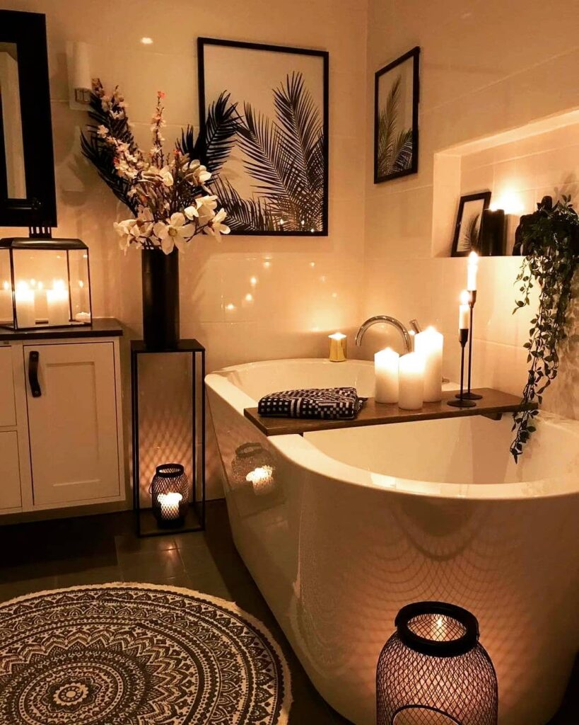 Cozy and Romantic Candlelit Bathroom
