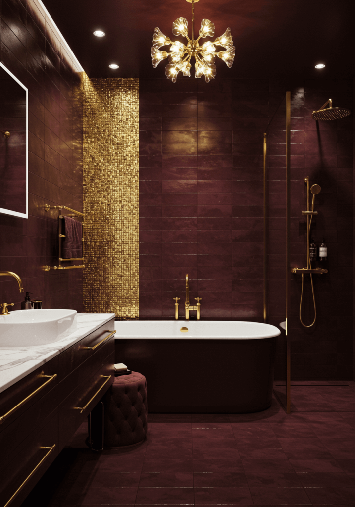 Opulent Burgundy & Gold Bathroom