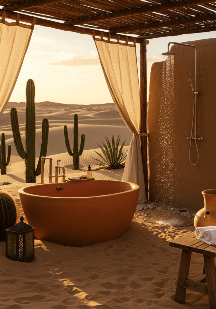 Desert Oasis Bath with Terracotta Tub & Cactus Decor