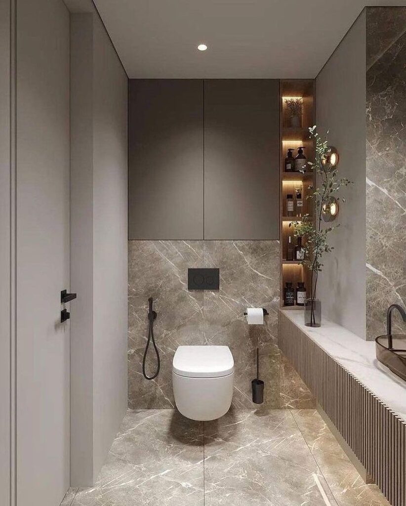 Elegant Modern Bathroom with Warm Lighting

