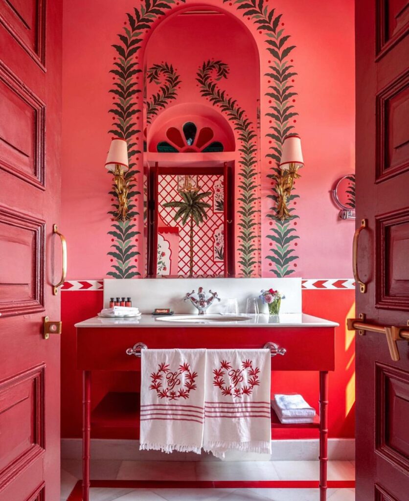 Elegant Moroccan-Inspired Red Bathroom
