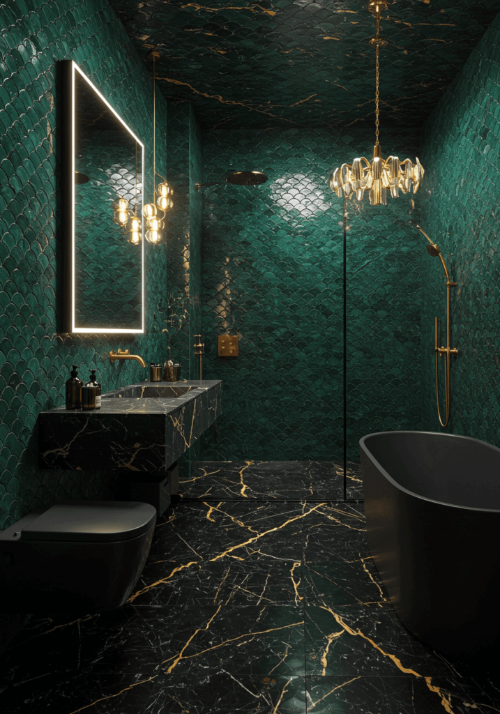 Emerald Green & Black Marble Bathroom