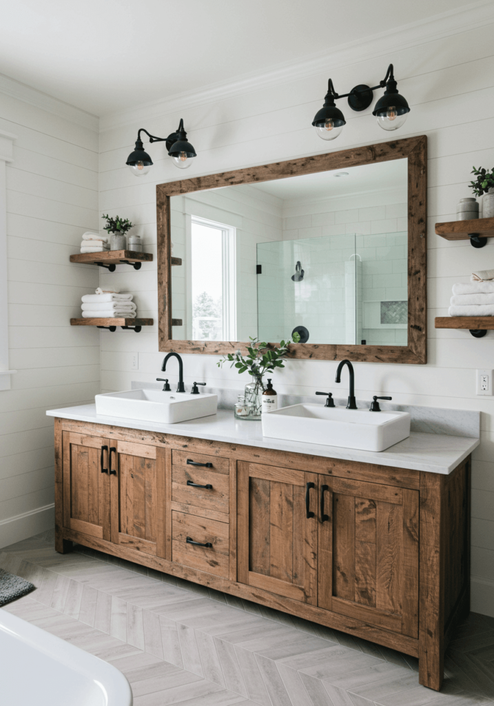 Farmhouse Bathroom with a Reclaimed Wood Vanity