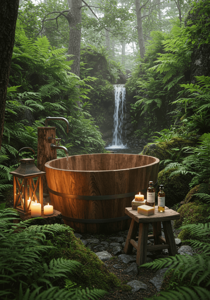 Forest Hideaway with Carved Wooden Bathtub
