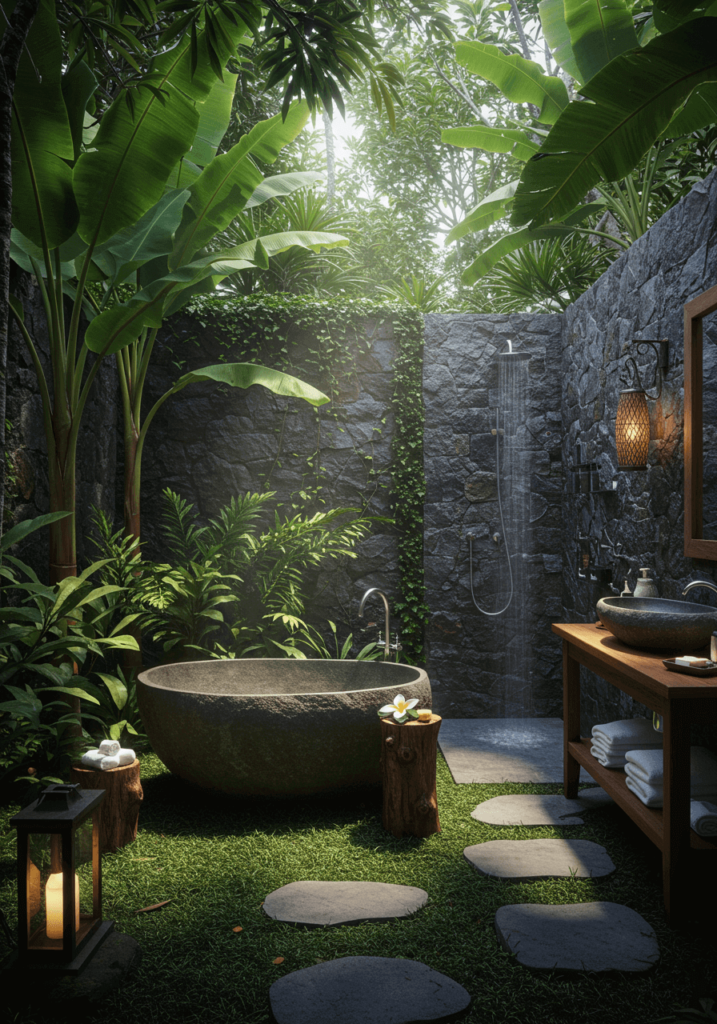 Jungle Escape with Stone Tub & Waterfall Shower