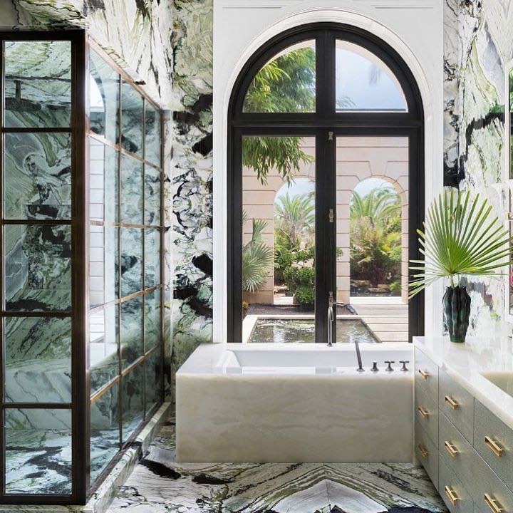 Luxurious Nature-Inspired Bathroom with Marble Accents


