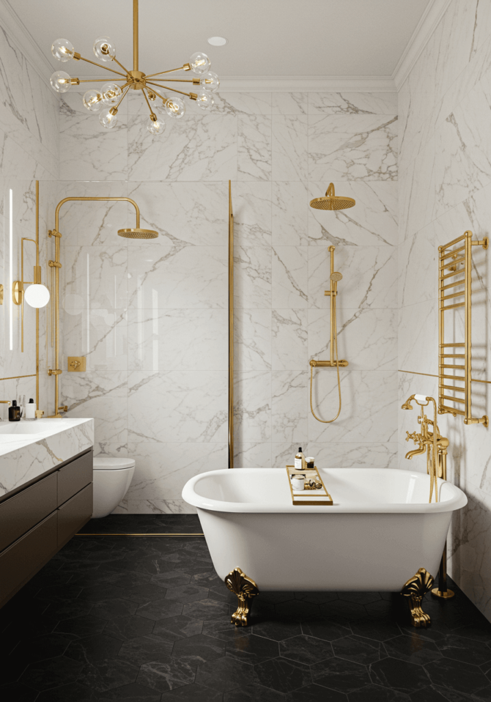 Luxury White Marble & Gold Bathroom