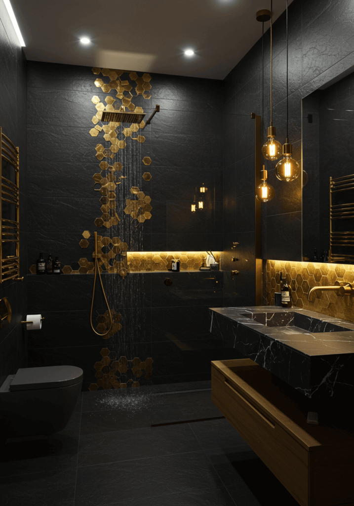 Matte Black & Gold Hexagonal Bathroom