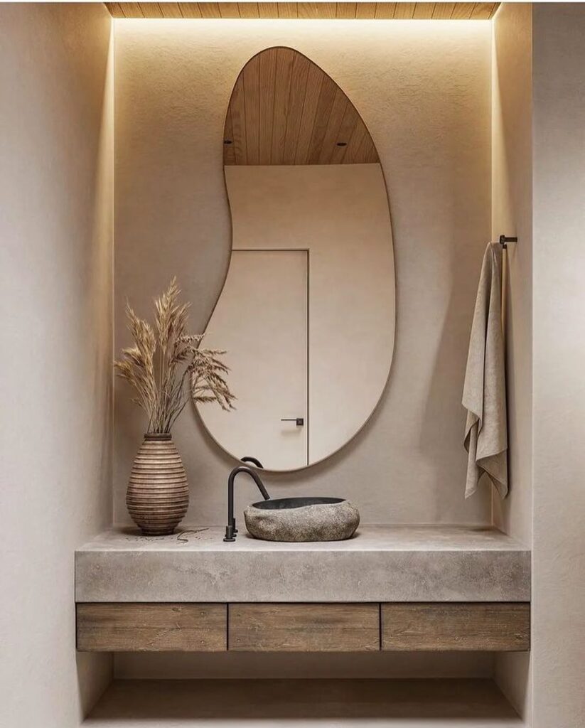 Minimalist Earthy Bathroom with Organic Forms


