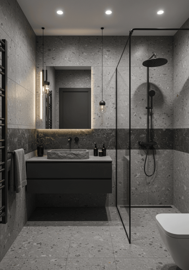 Minimalist Gray Terrazzo Bathroom