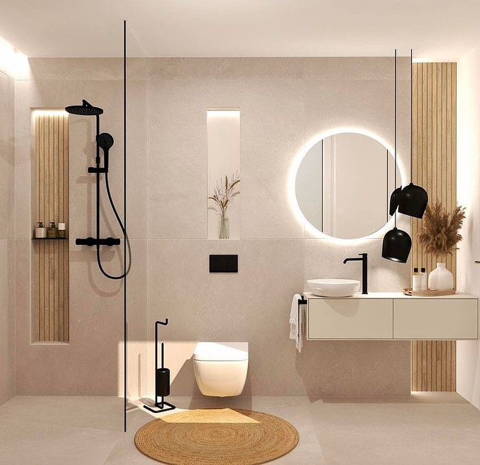 Minimalist Luxury Bathroom with Warm Tones

