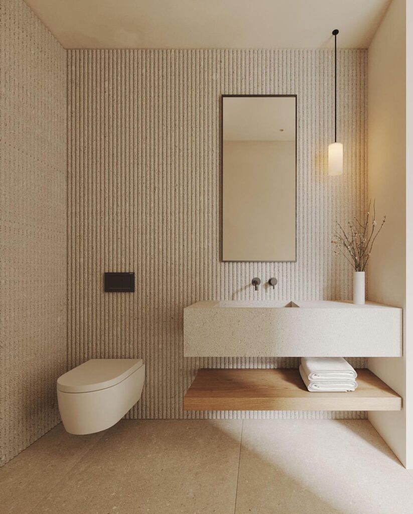 Minimalist and Textured Bathroom with Natural Tones

