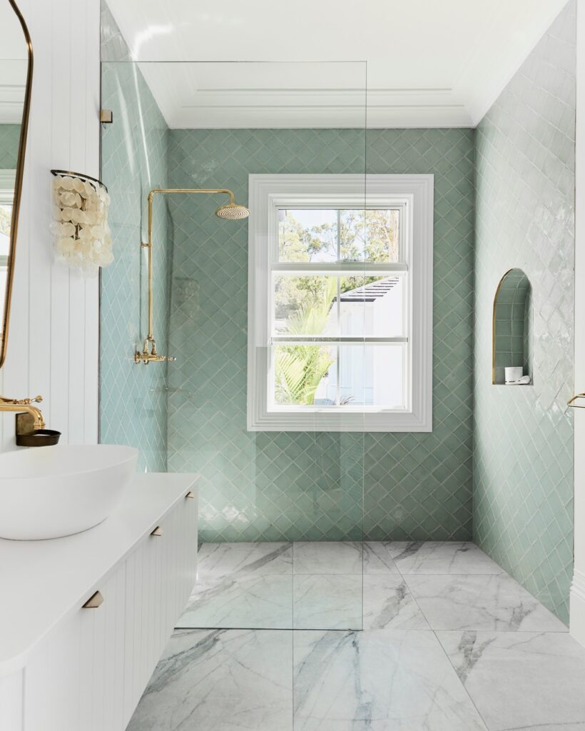 Modern Elegance in a Seafoam Green Bathroom
