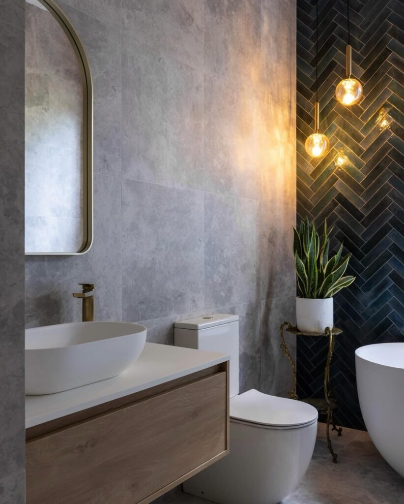 Modern Elegance with a Touch of Warmth A Stylish Bathroom Retreat
