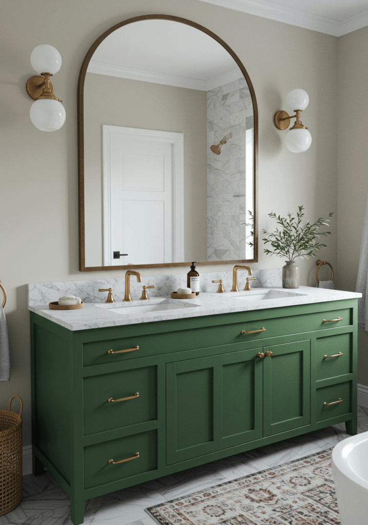 Modern Farmhouse Bathroom with a Green Vanity