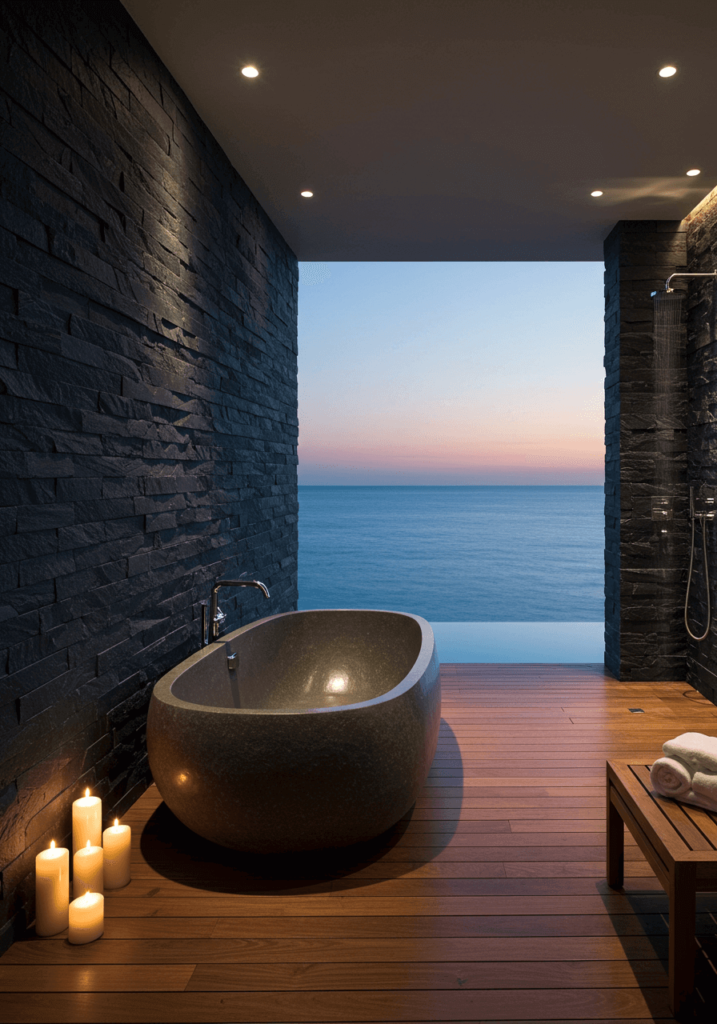Modern Infinity Tub Spa with Ocean View