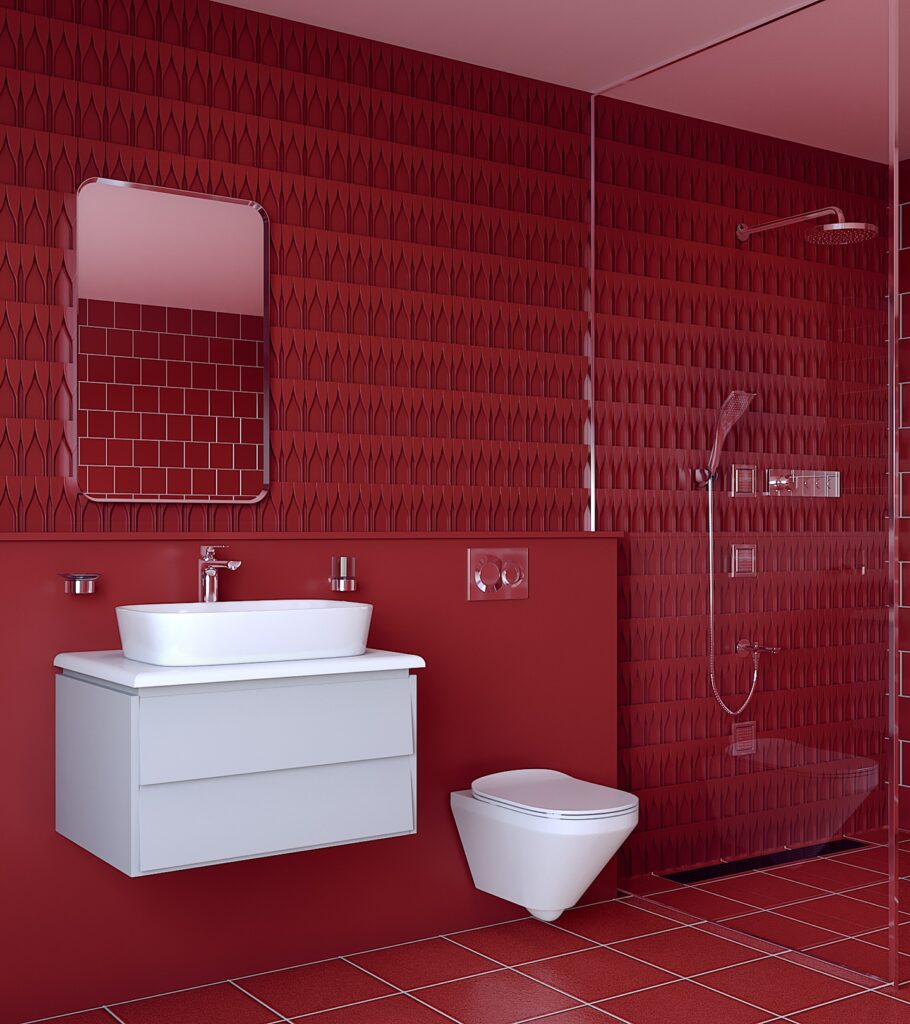 Modern Minimalist Red Bathroom
