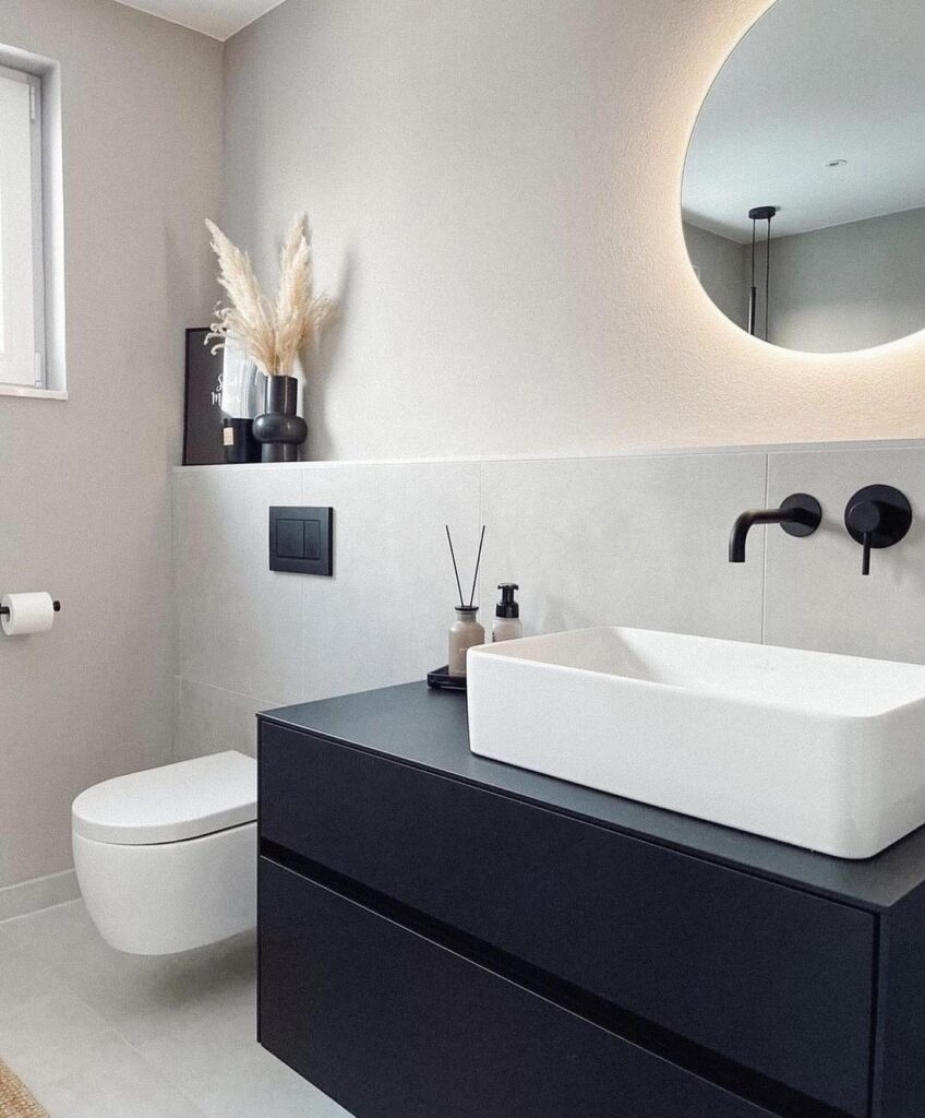 Modern Monochrome Bathroom with Warm Accents

