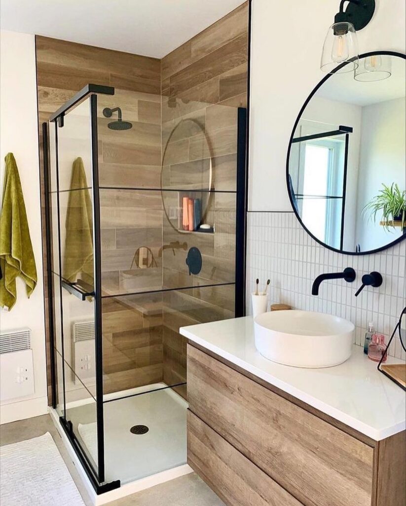 Modern Rustic Bathroom with Natural Wood Accents

