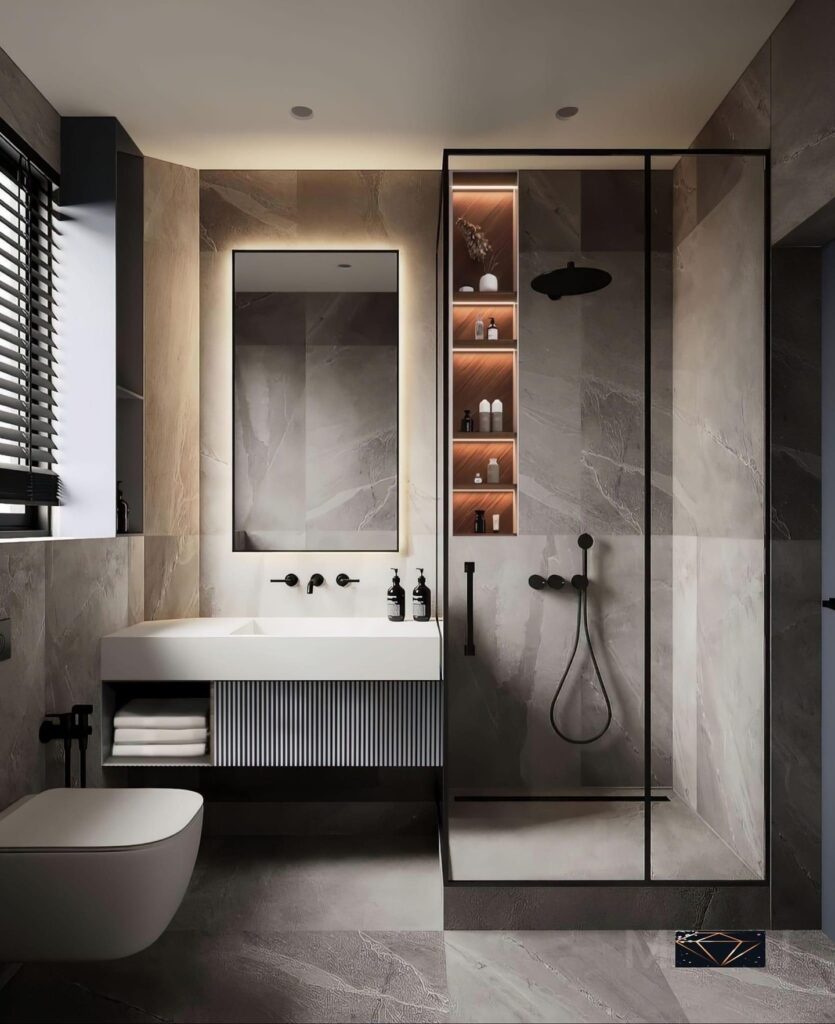 Moody Minimalist Bathroom with Luxurious Accents

