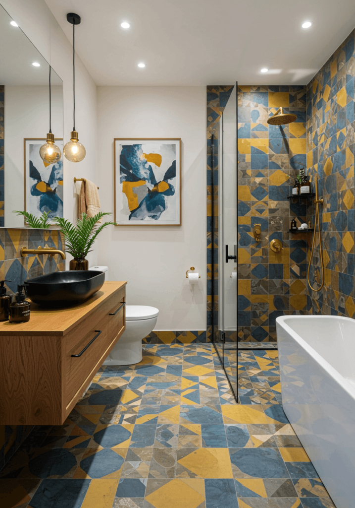 Contemporary Colorful Geometric Bathroom