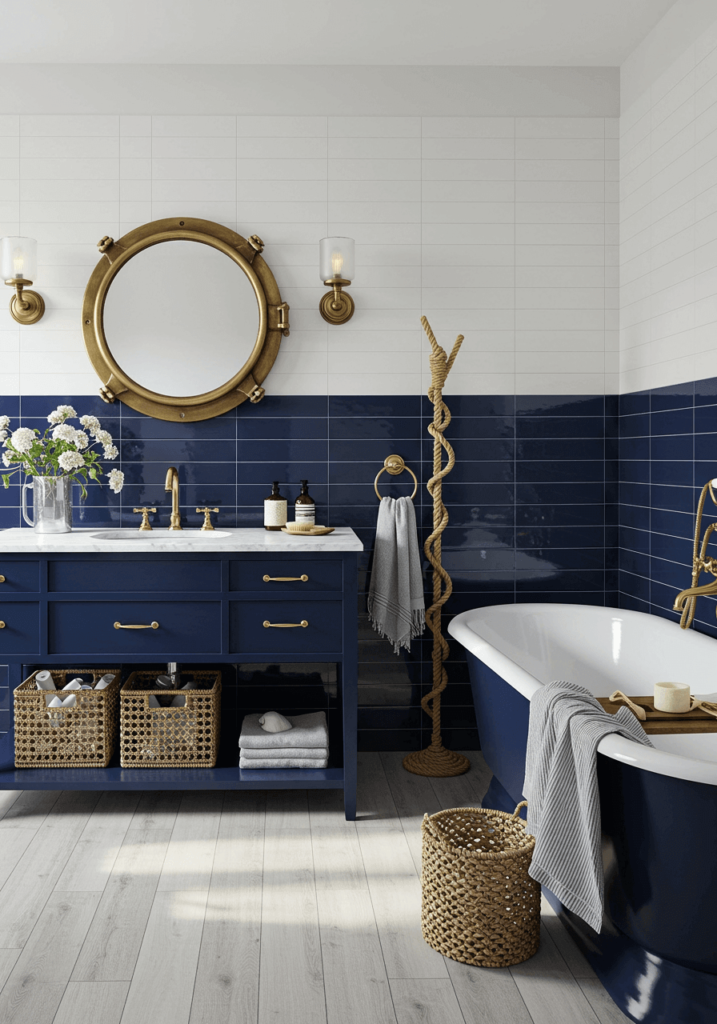 Nautical Navy & White Striped Design