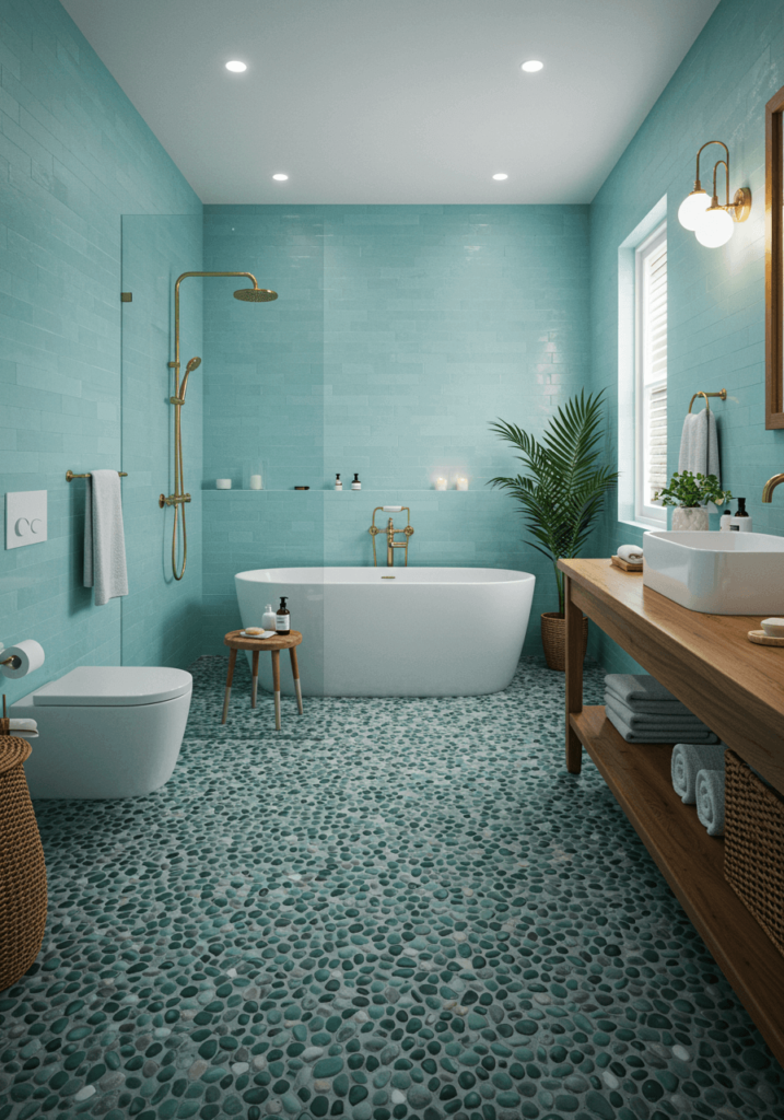 Oceanic Pebble Floor & Aqua Walls