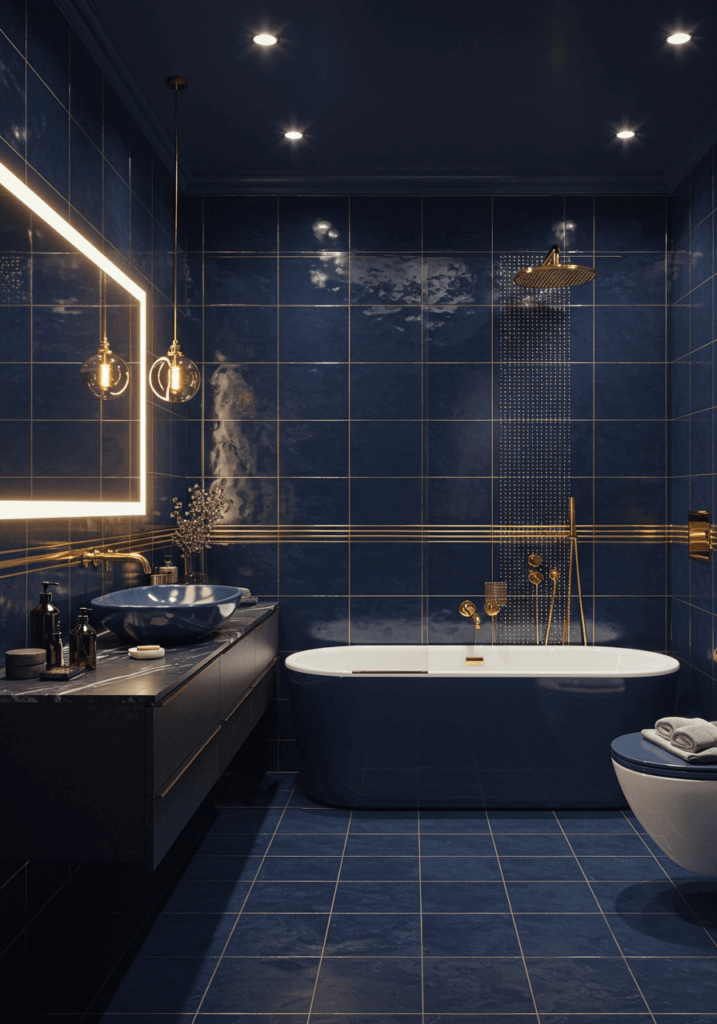 Royal Blue & Gold Luxe Bathroom
