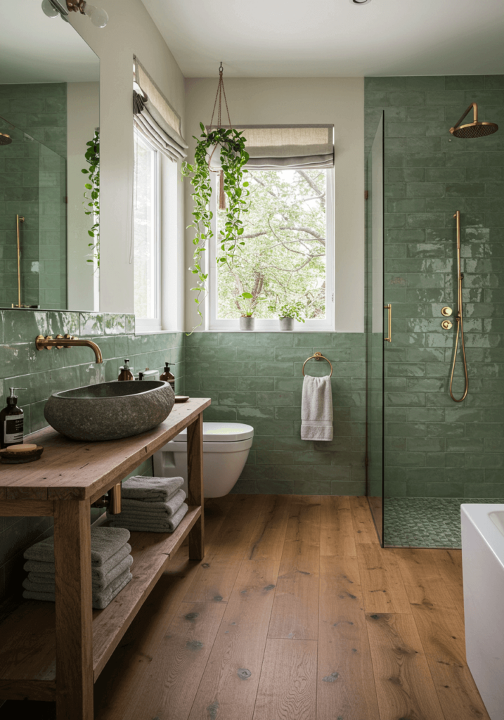 Sage Green Tiles & Natural Wood Floor