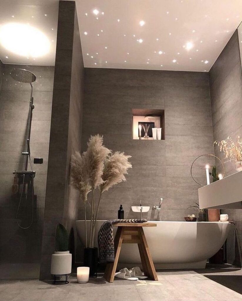 Serene Spa-Inspired Bathroom with Starry Ambiance

