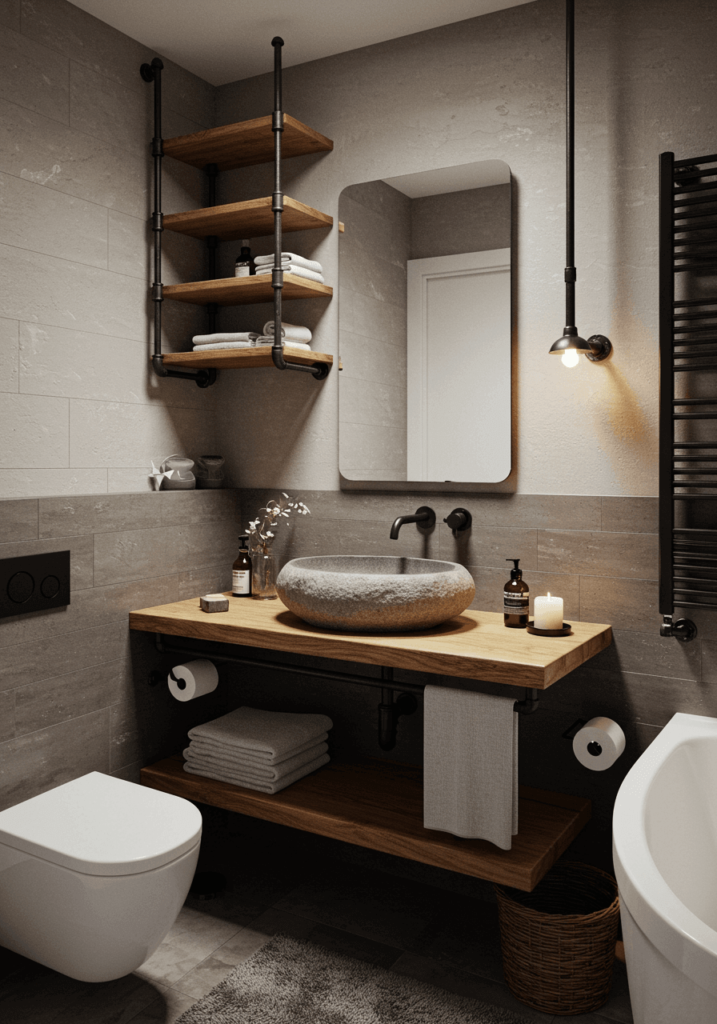 Small Bathroom with a Floating Wooden Vanity