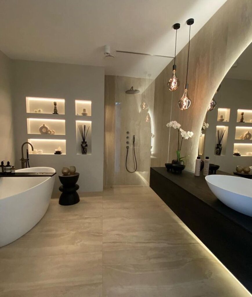 Sophisticated Minimalist Bathroom with Ambient Lighting

