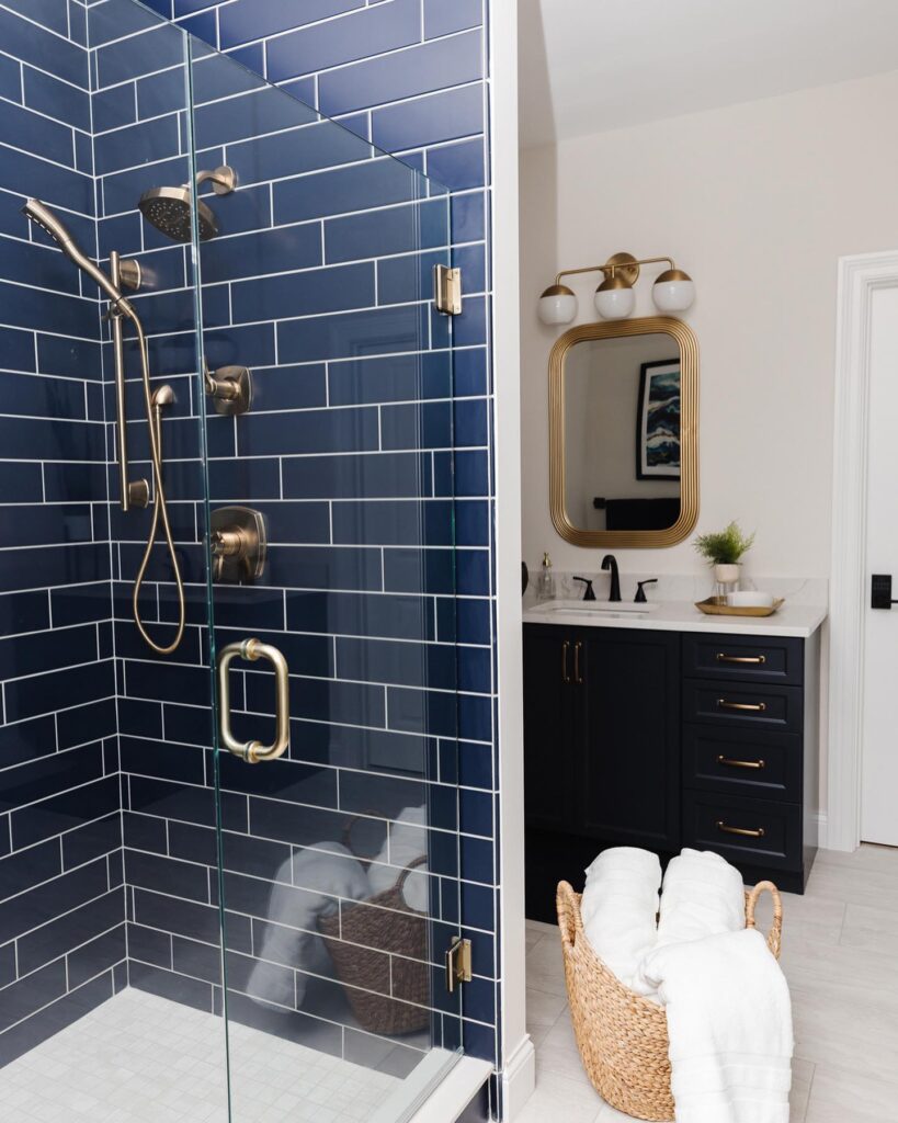 Sophisticated Navy and Gold Bathroom
