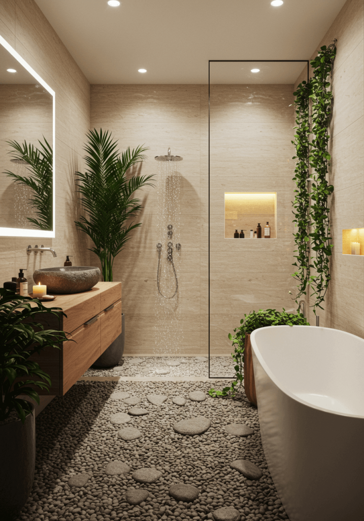 Limestone & Pebble Spa Bathroom