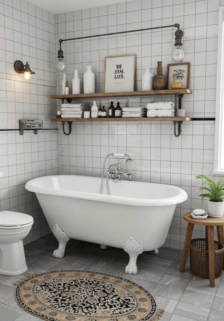 Stunning Bathroom with Subway Tiles and a Clawfoot Tub