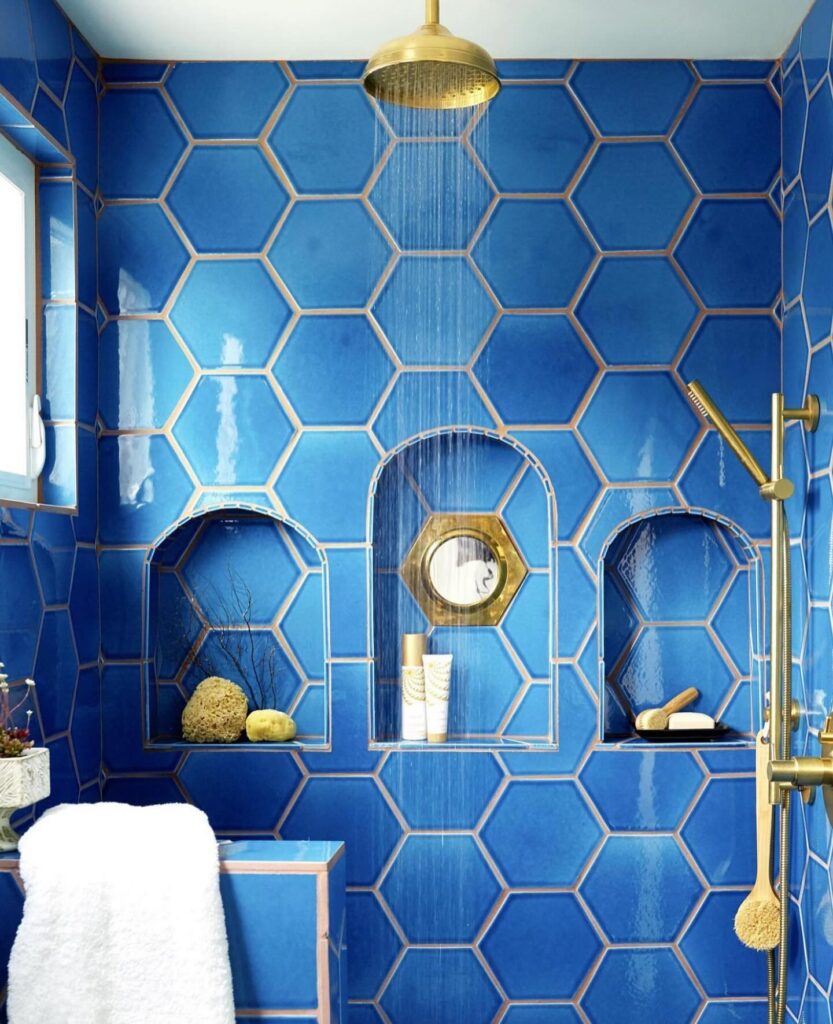 Vibrant and Luxe Blue Shower Design