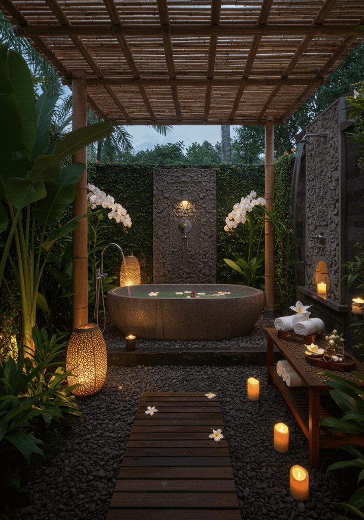 Vintage Chic Outdoor Bath with Floral & Pastel Accents